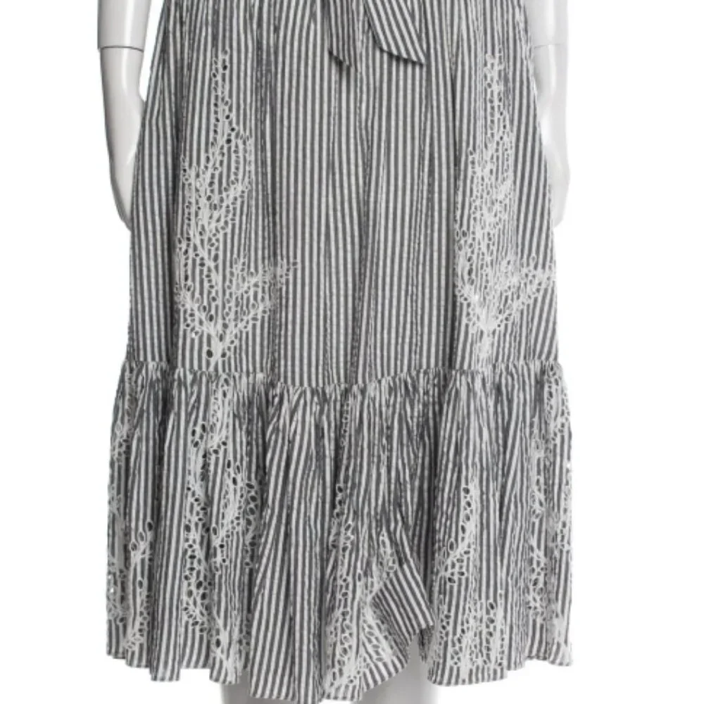 NWOT Tory Burch Summer 2019 Runway Stripe Eyelet Embroidered Maxi Dress S $548